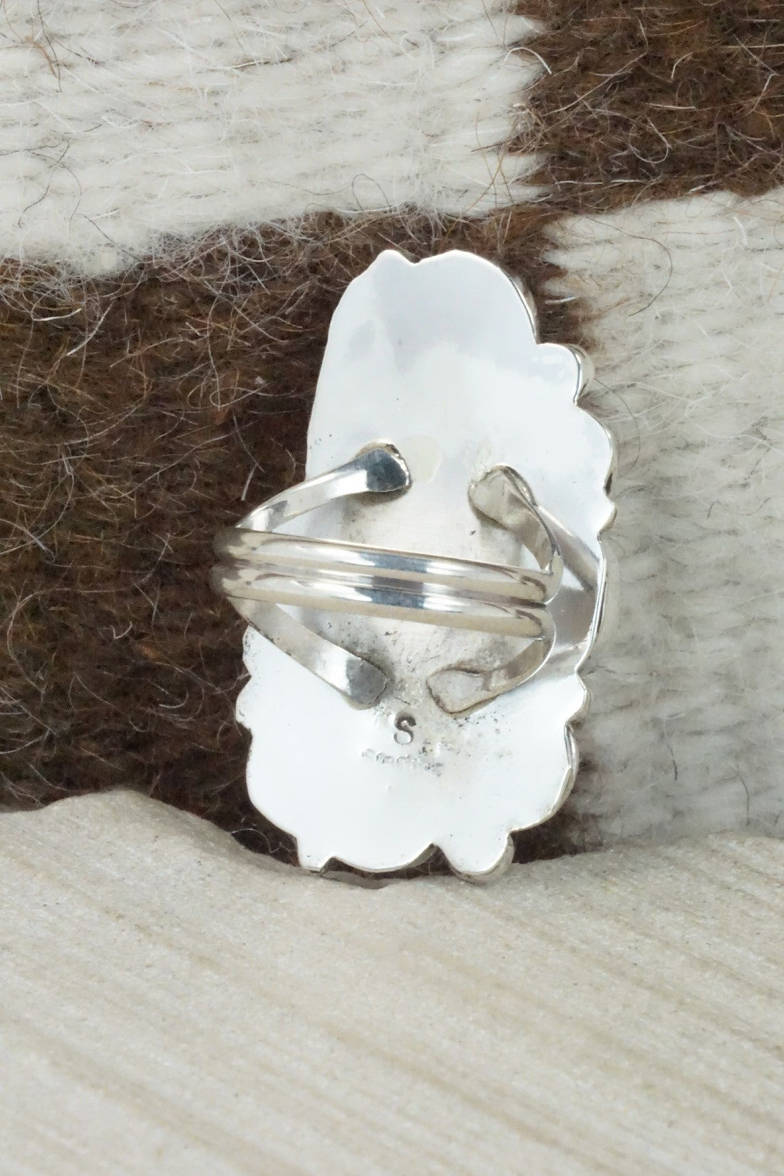 Turquoise, Coral & Sterling Silver Ring - Shirley Largo - Size 8.5