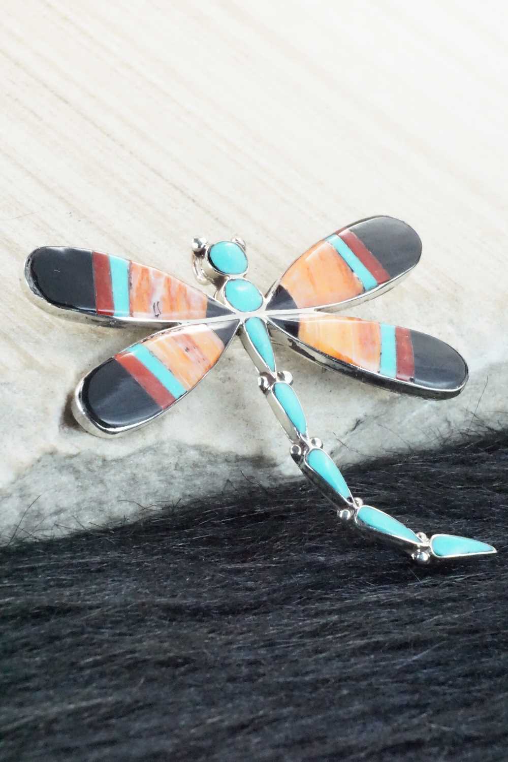 Multi Stone and Sterling Silver Inlay Pendant & Pin - Angus Ahiyite