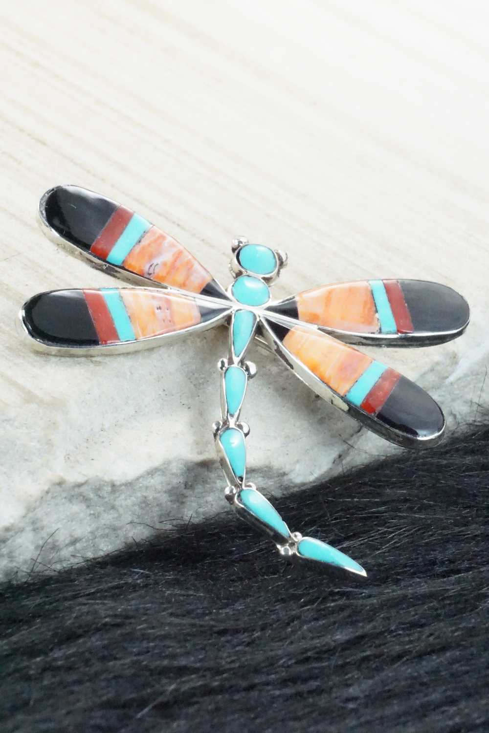 Multi Stone and Sterling Silver Inlay Pendant & Pin - Angus Ahiyite