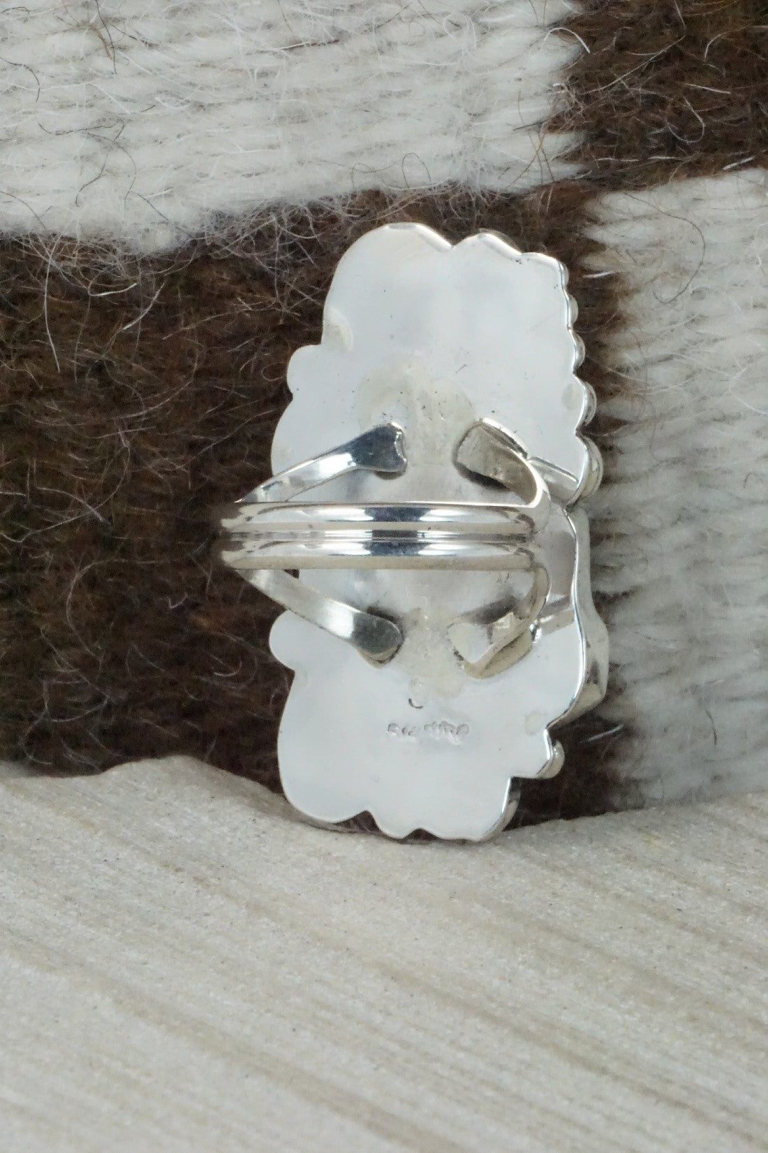 Turquoise, Coral & Sterling Silver Ring - Shirley Largo - Size 8.5