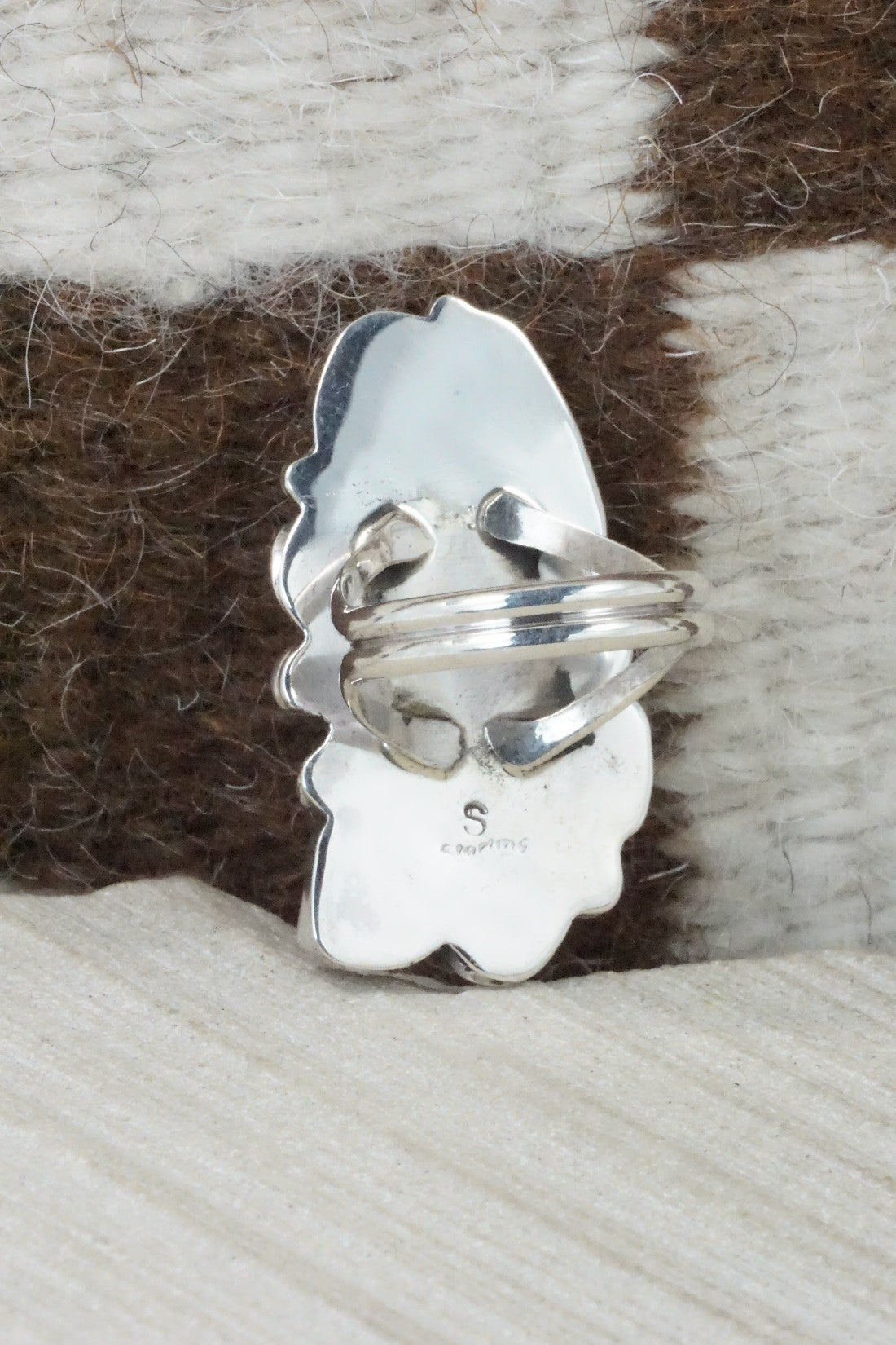 Turquoise, Coral & Sterling Silver Ring - Shirley Largo - Size 8.25