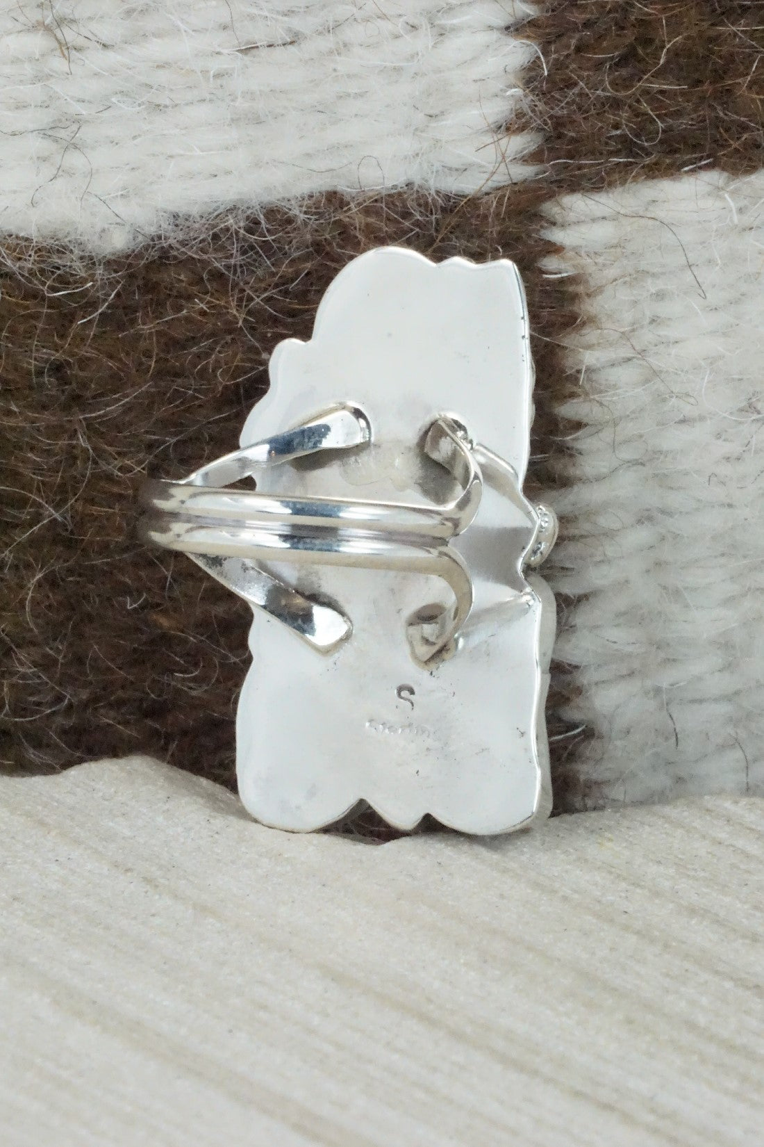 Turquoise, Coral & Sterling Silver Ring - Shirley Largo - Size 8.25