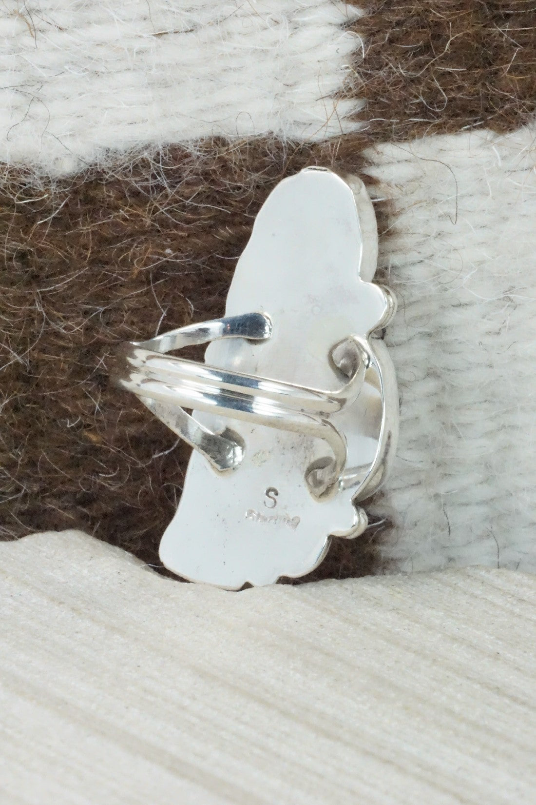 Turquoise, Coral & Sterling Silver Ring - Shirley Largo - Size 9.75