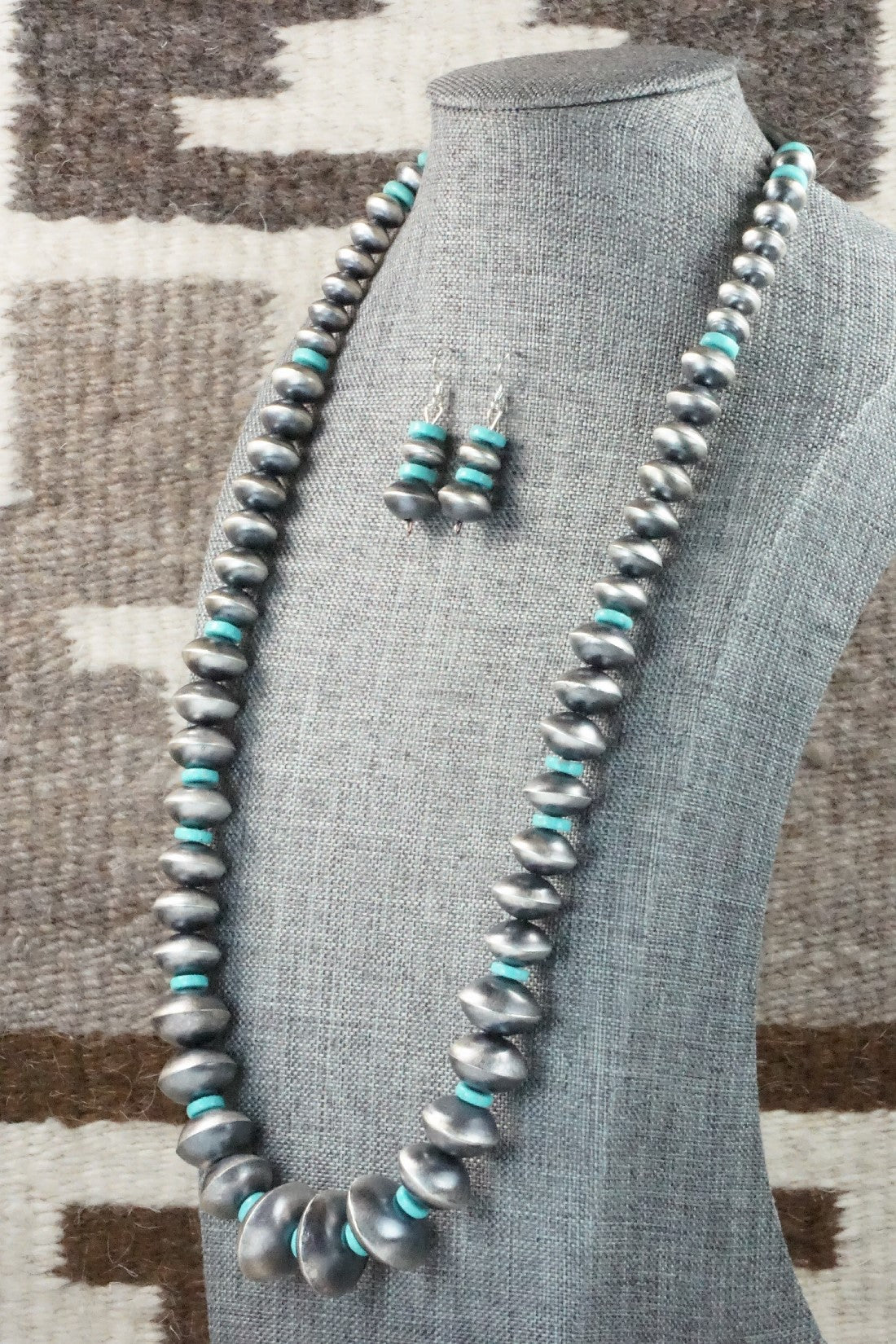 Turquoise & Sterling Silver Navajo Pearl Necklace Set - Sharon Cooley