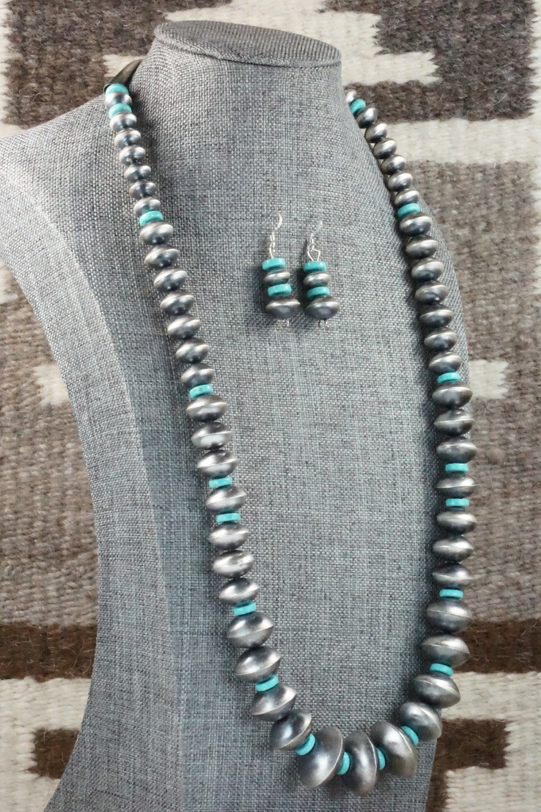 Turquoise & Sterling Silver Navajo Pearl Necklace Set - Sharon Cooley