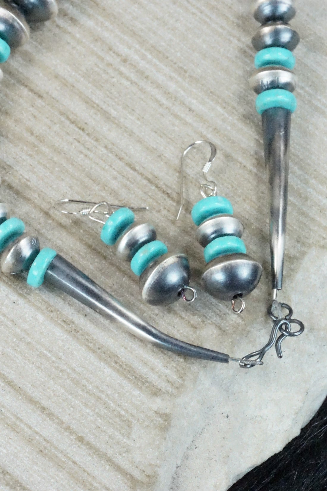 Turquoise & Sterling Silver Navajo Pearl Necklace Set - Sharon Cooley