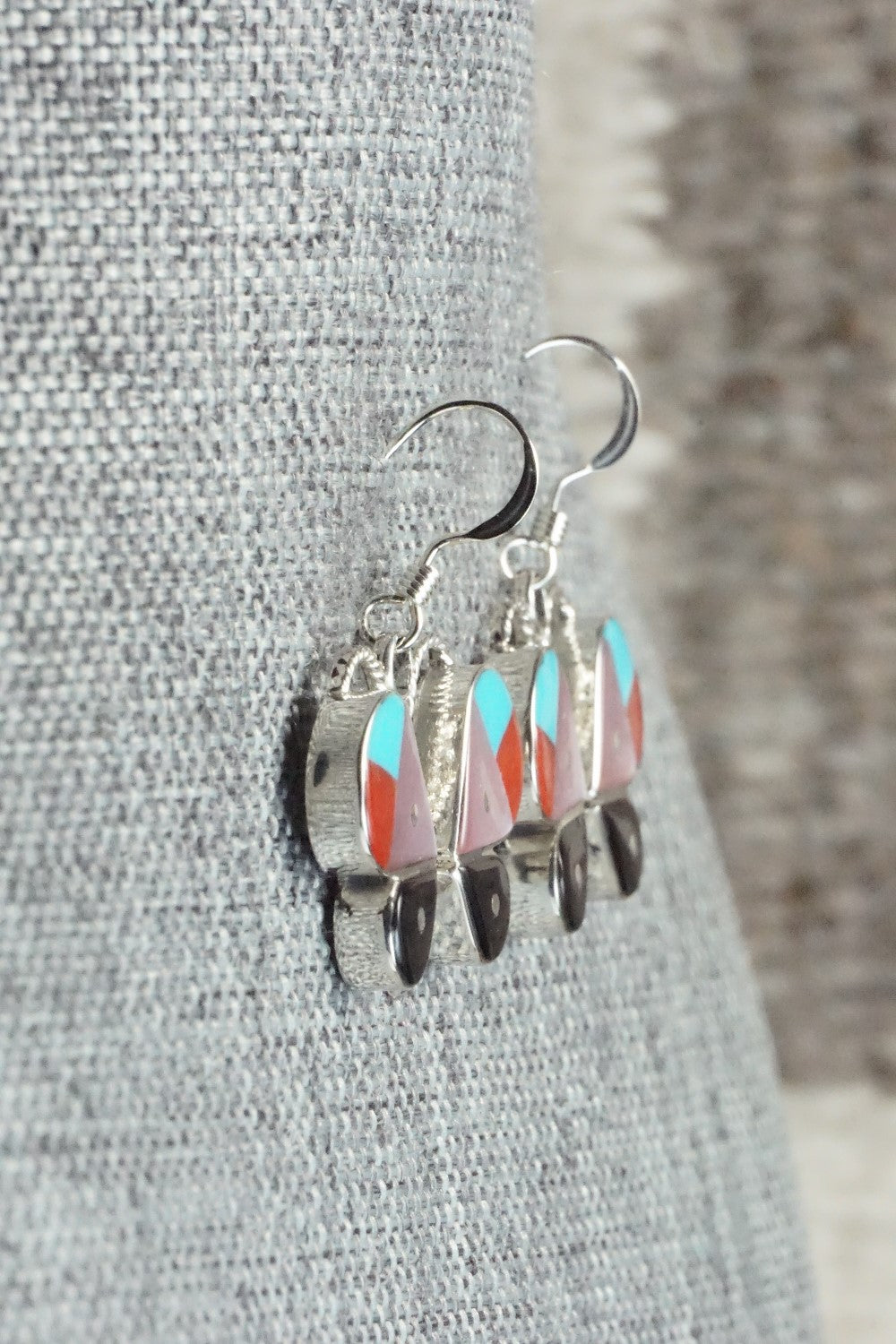 Multi Stone & Sterling Silver Inlay Earrings - Leavus Ahiyite