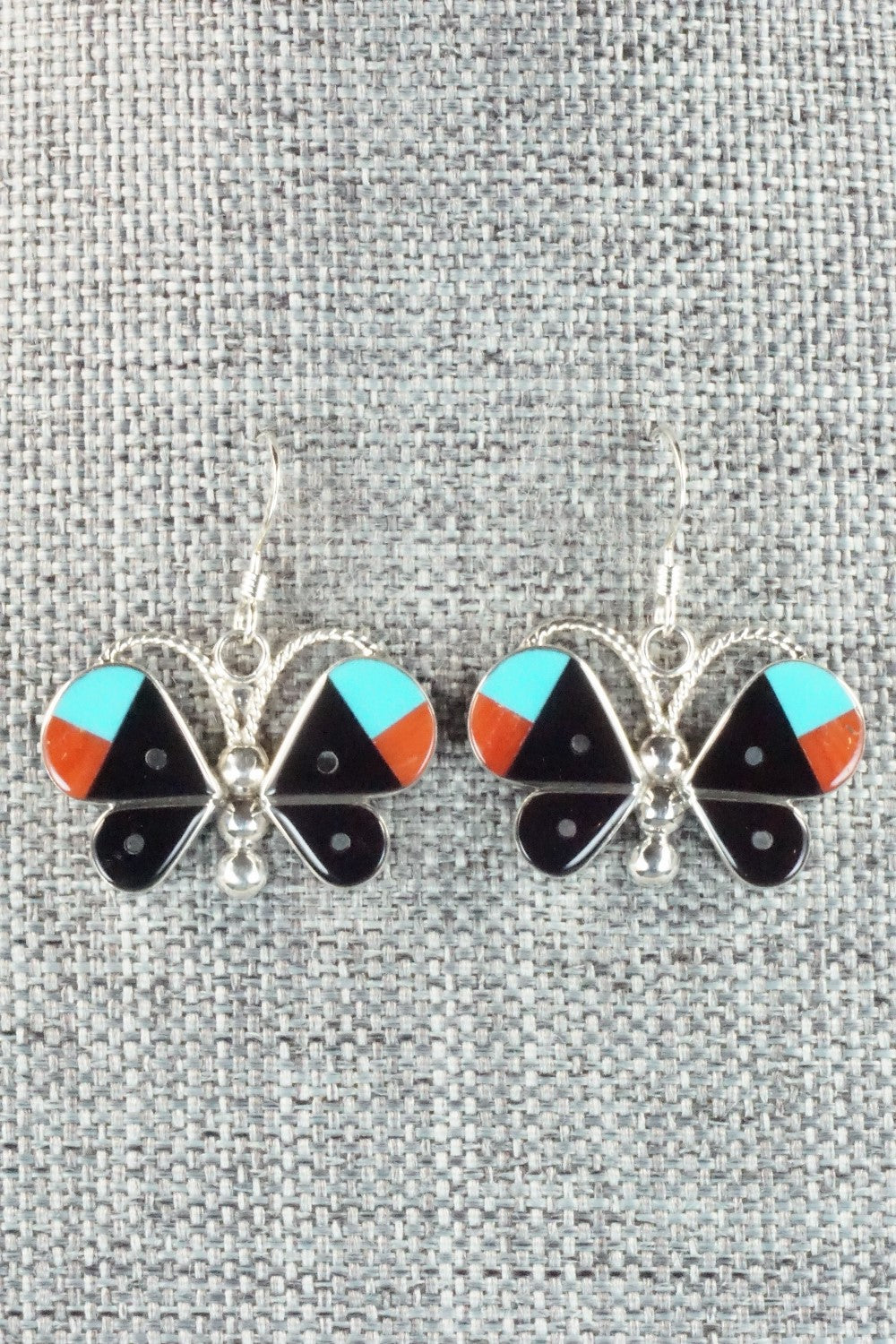 Multi Stone & Sterling Silver Inlay Earrings - Leavus Ahiyite