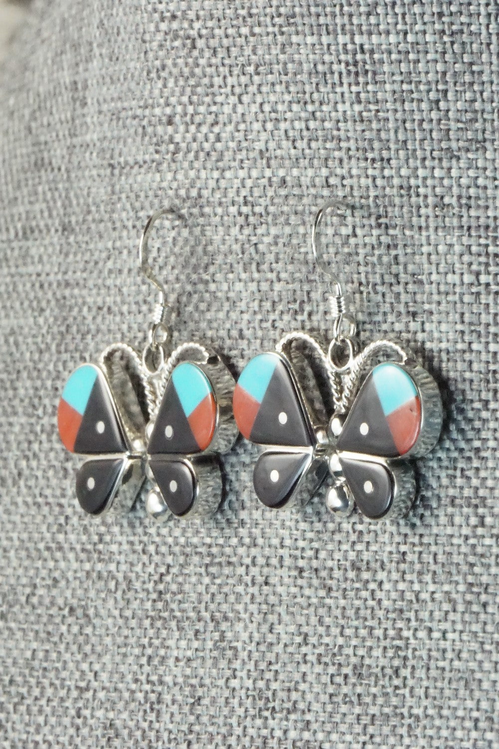 Multi Stone & Sterling Silver Inlay Earrings - Leavus Ahiyite