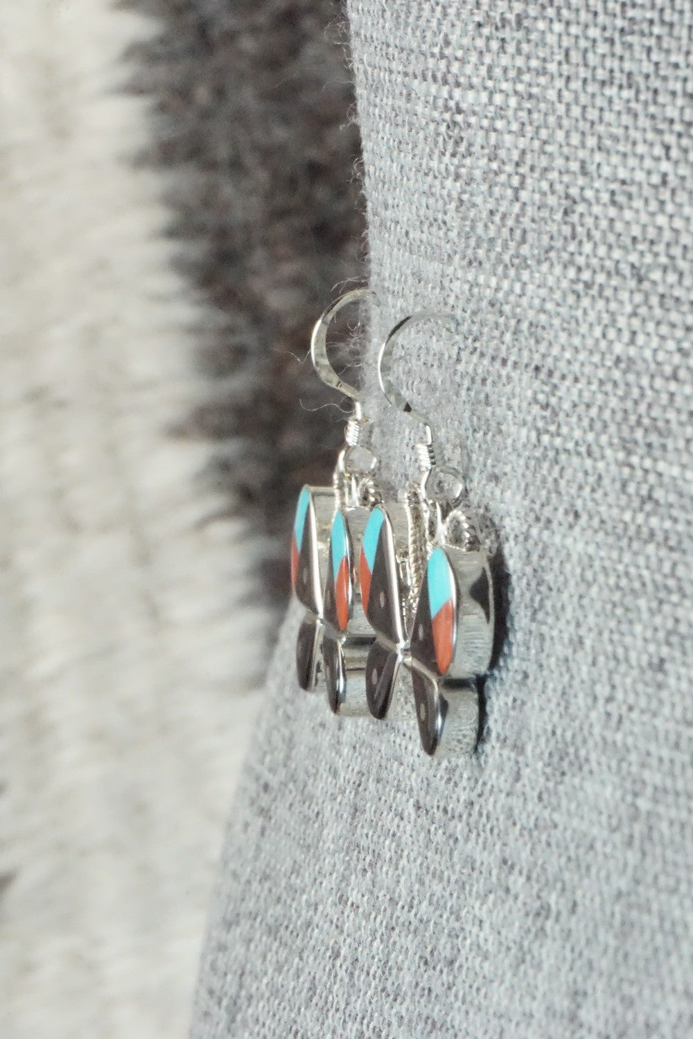 Multi Stone & Sterling Silver Inlay Earrings - Leavus Ahiyite