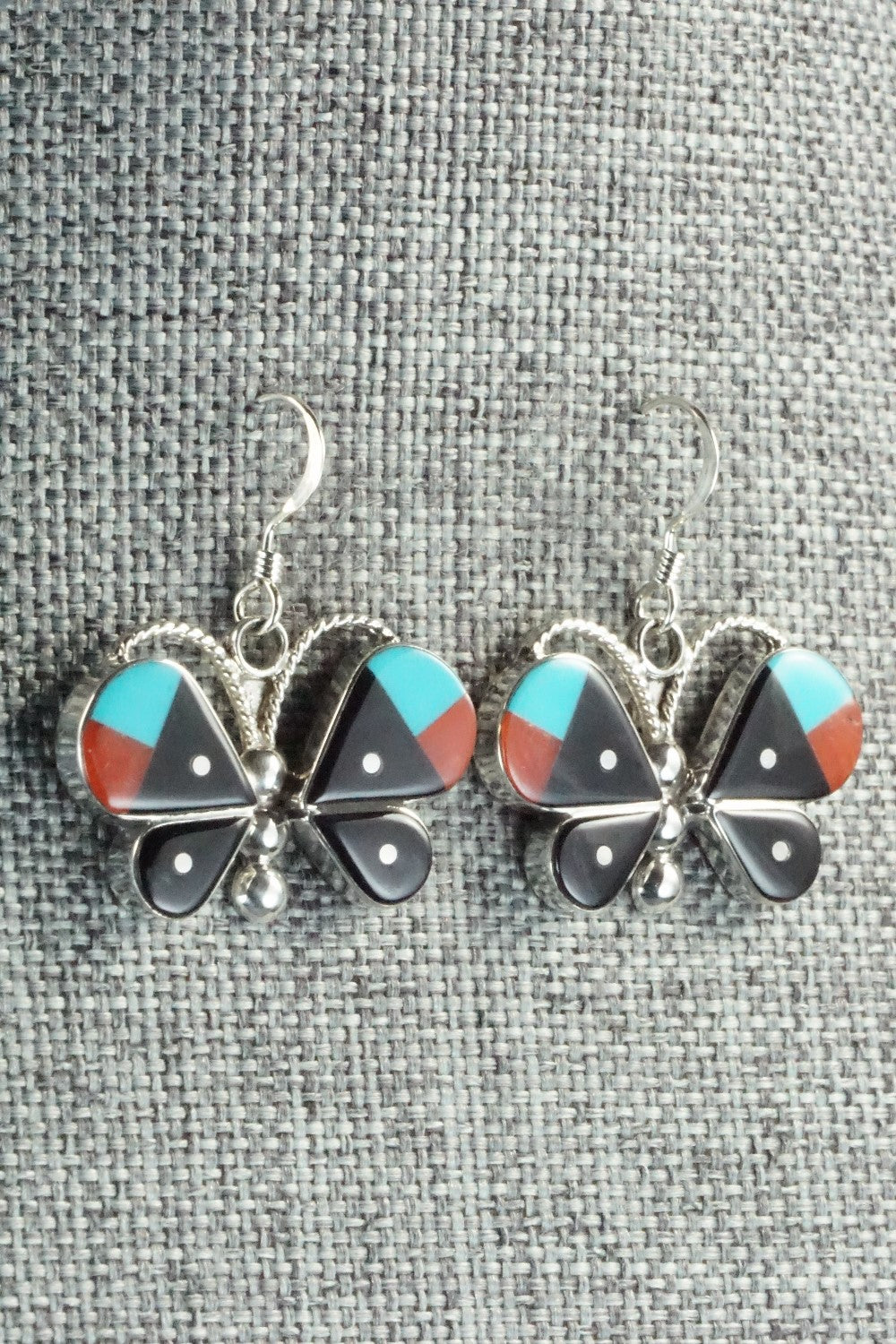 Multi Stone & Sterling Silver Inlay Earrings - Leavus Ahiyite