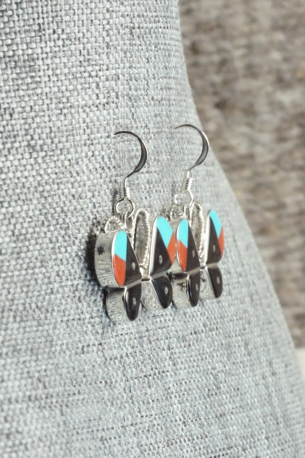 Multi Stone & Sterling Silver Inlay Earrings - Leavus Ahiyite