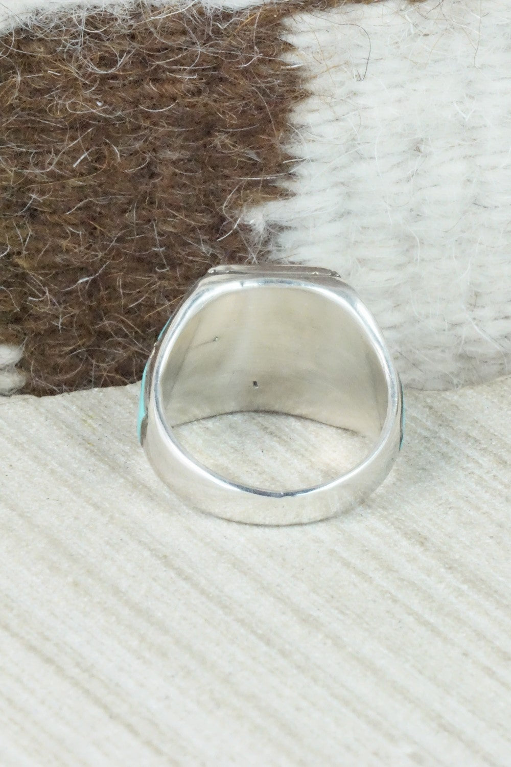 Turquoise & Sterling Silver Inlay Ring - Claudine Haloo - Size 10.5