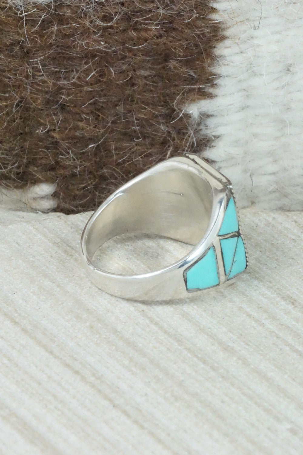 Turquoise & Sterling Silver Inlay Ring - Claudine Haloo - Size 10.5
