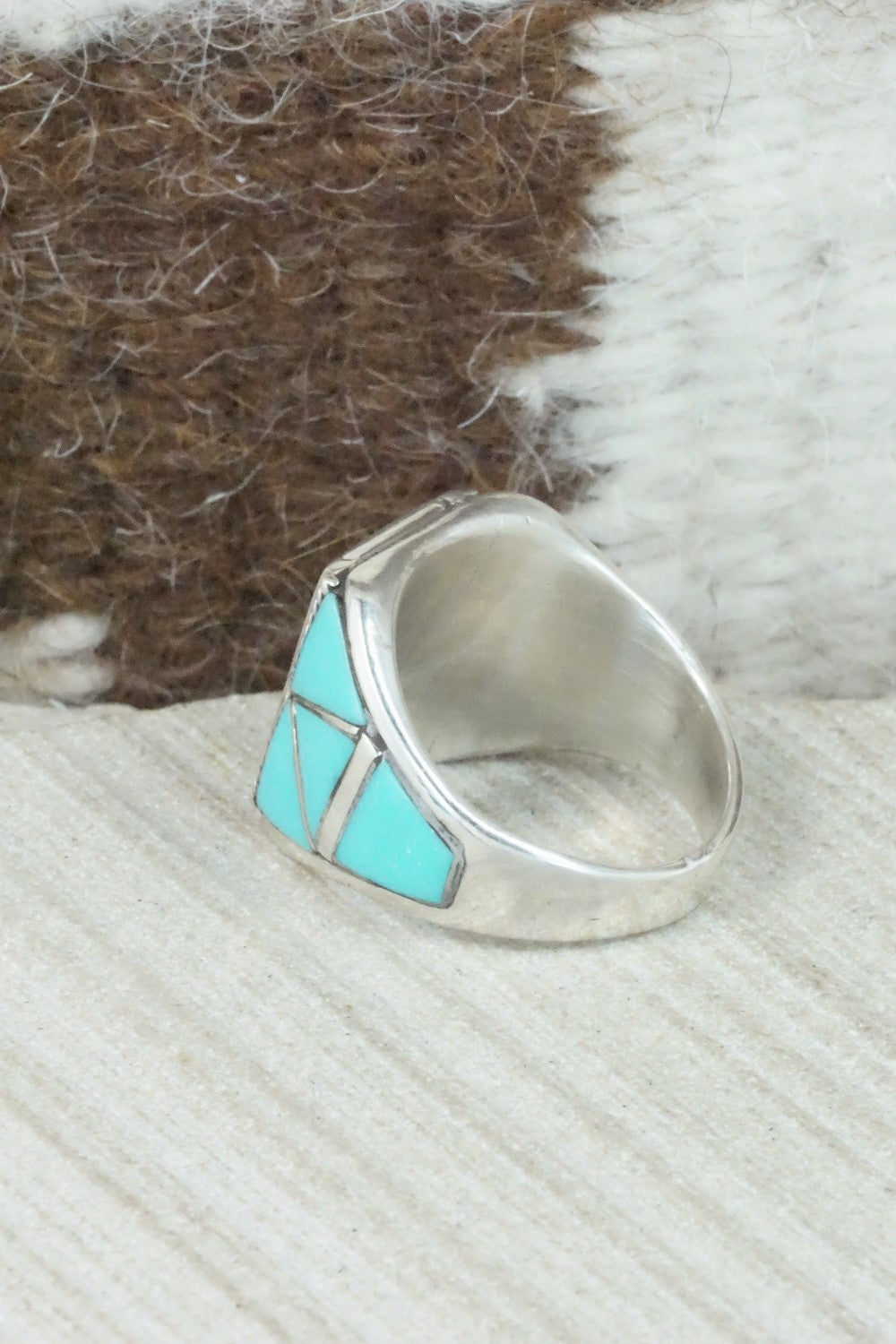 Turquoise & Sterling Silver Inlay Ring - Claudine Haloo - Size 8.5