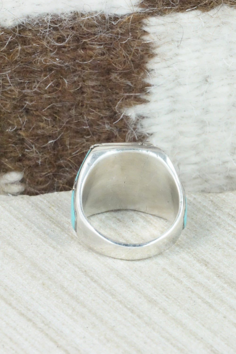 Turquoise & Sterling Silver Inlay Ring - Claudine Haloo - Size 8.5
