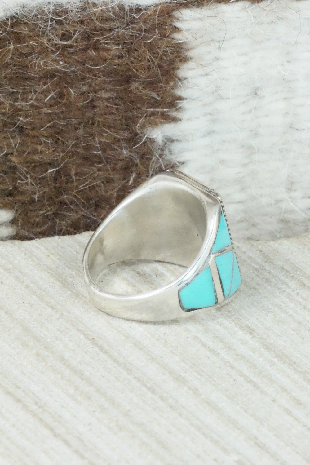 Turquoise & Sterling Silver Inlay Ring - Claudine Haloo - Size 8.5