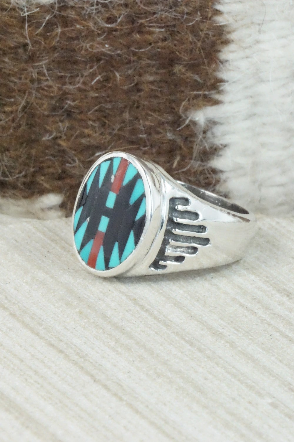 Multi Stone & Sterling Silver Inlay Ring - Charlotte Dishta - Size 11.75