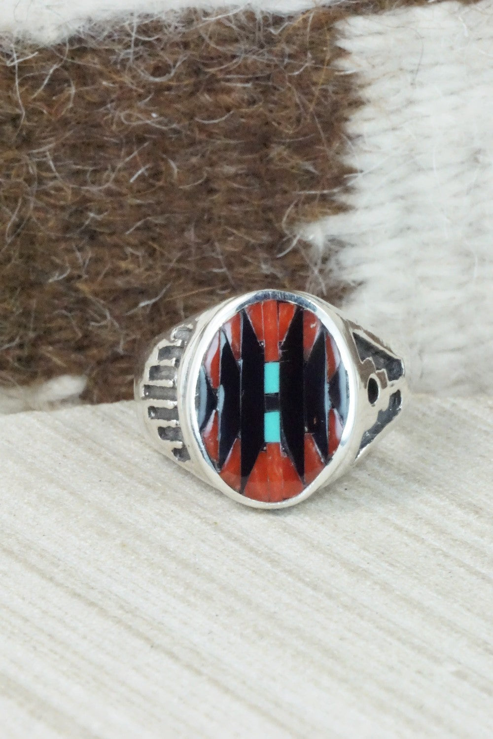 Multi Stone & Sterling Silver Inlay Ring - Charlotte Dishta - Size 12