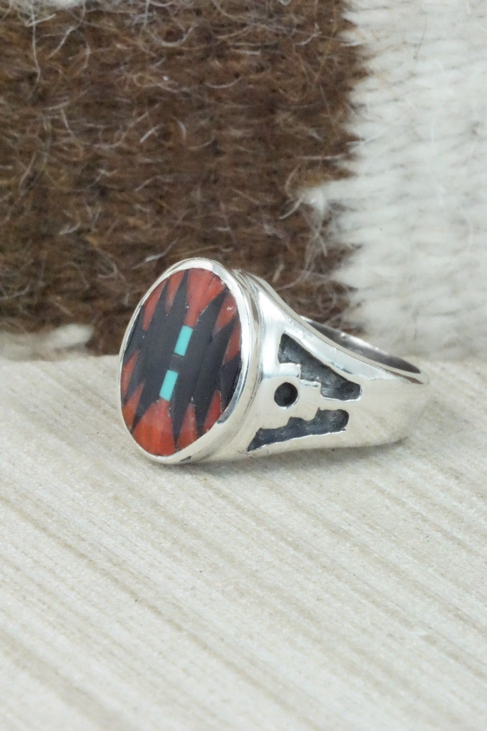 Multi Stone & Sterling Silver Inlay Ring - Charlotte Dishta - Size 12