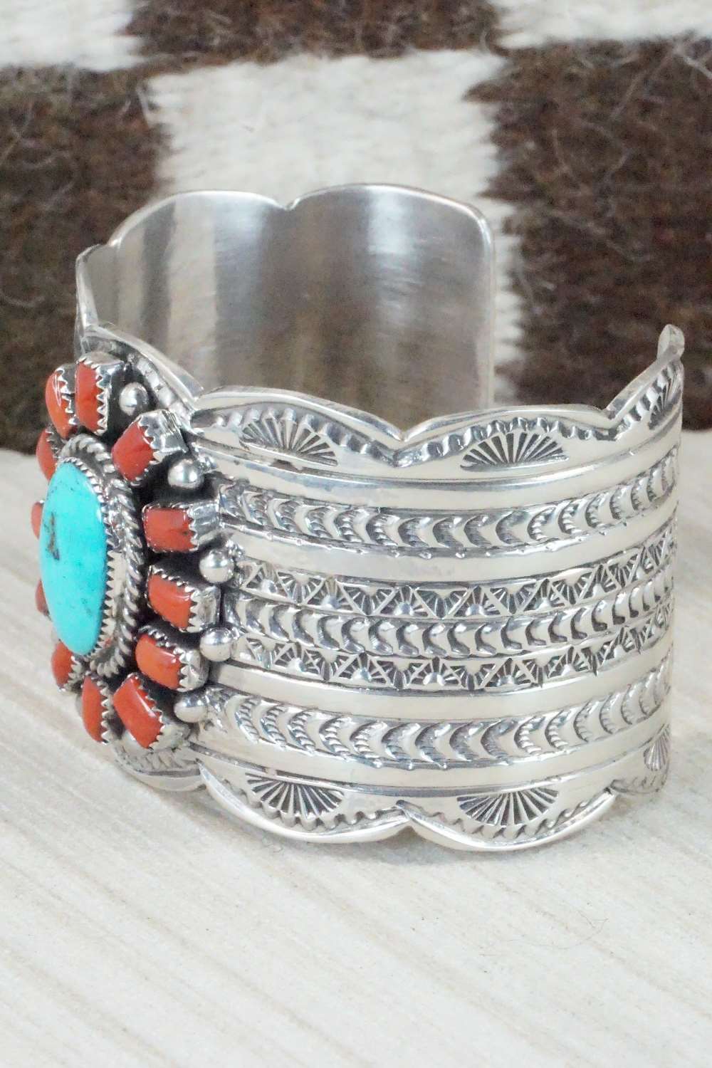 Turquoise, Coral and Sterling Silver Bracelet - Tillie Jon