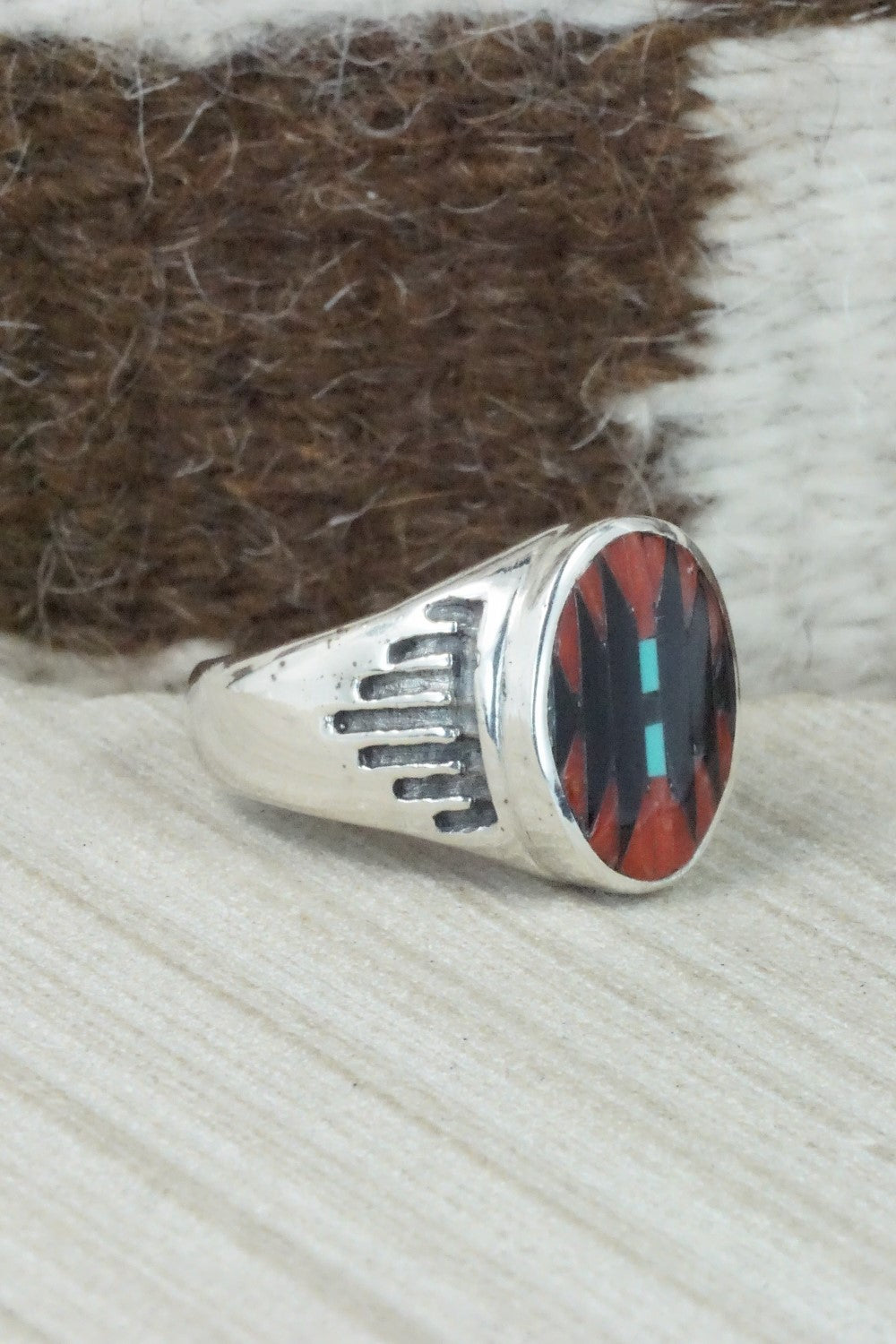 Multi Stone & Sterling Silver Inlay Ring - Charlotte Dishta - Size 12