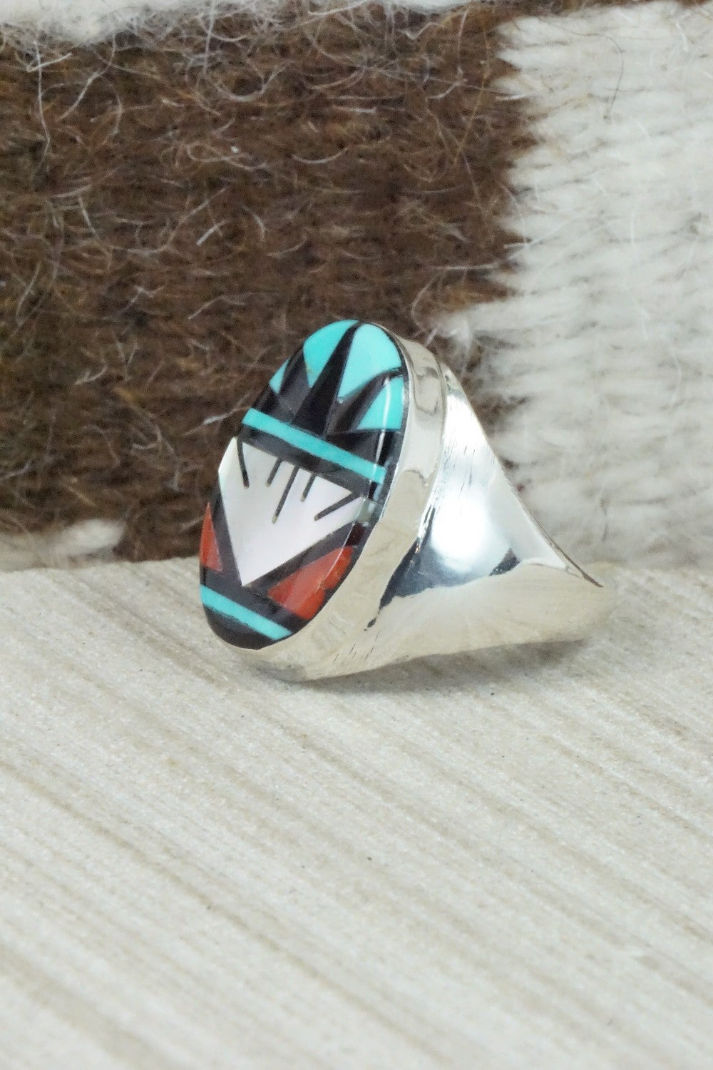Multi Stone & Sterling Silver Ring - Leslie & Gladys Lamy - Size 10.5