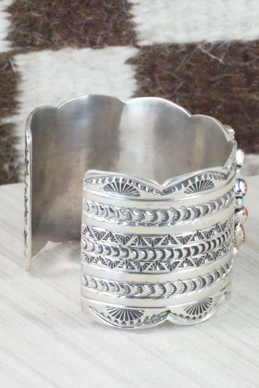 Turquoise, Coral and Sterling Silver Bracelet - Tillie Jon