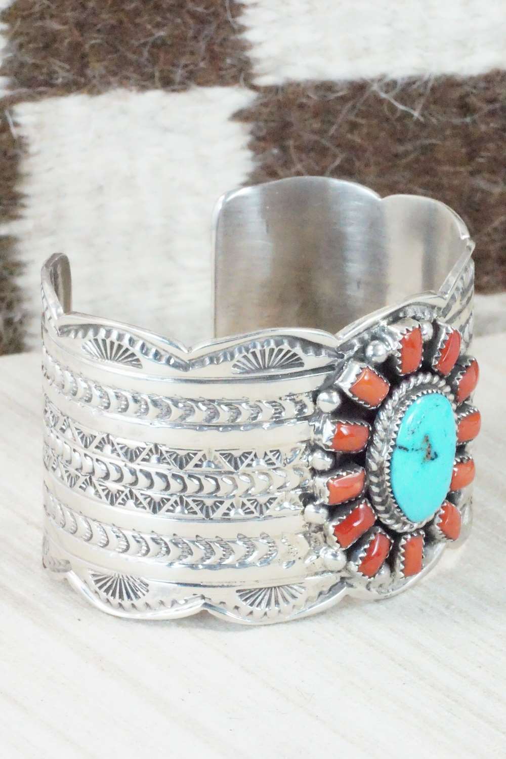 Turquoise, Coral and Sterling Silver Bracelet - Tillie Jon