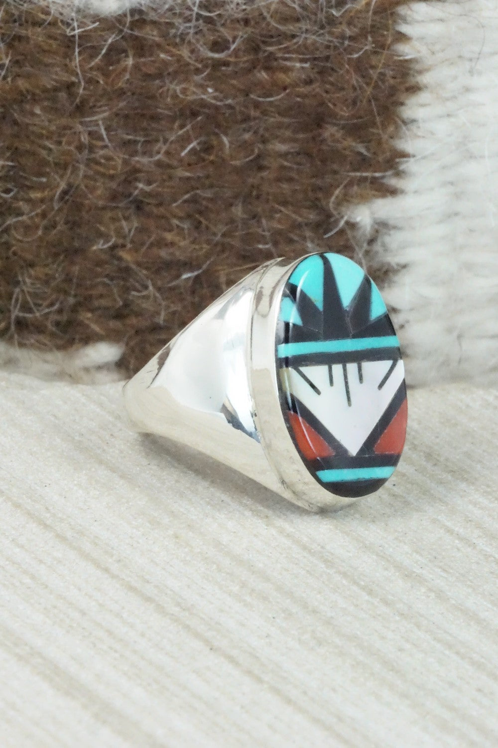 Multi Stone & Sterling Silver Ring - Leslie & Gladys Lamy - Size 10.5