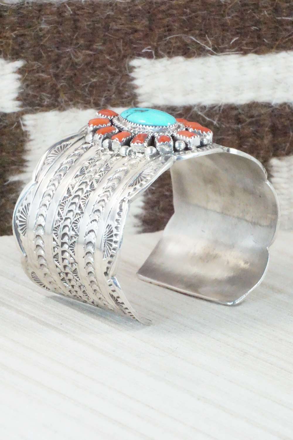 Turquoise, Coral and Sterling Silver Bracelet - Tillie Jon