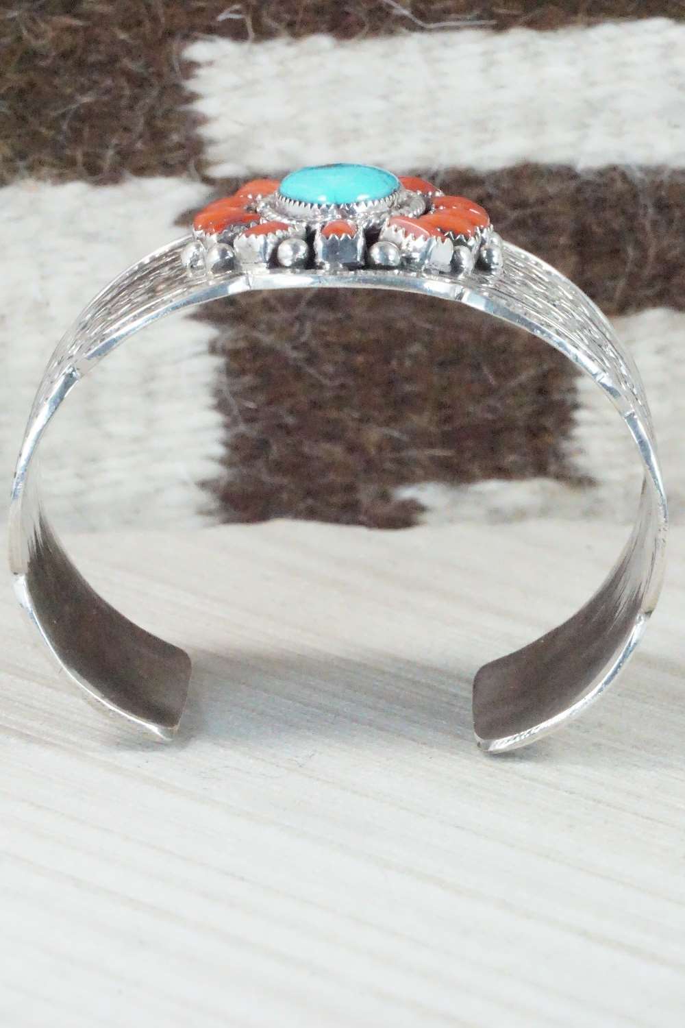Turquoise, Coral and Sterling Silver Bracelet - Tillie Jon