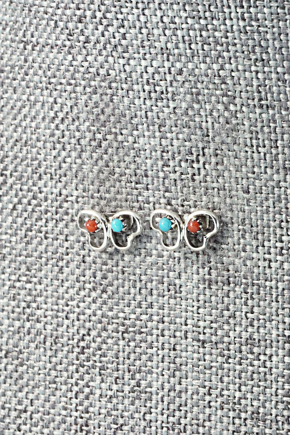 Turquoise, Coral & Sterling Silver Earrings - Dorothy Natachu