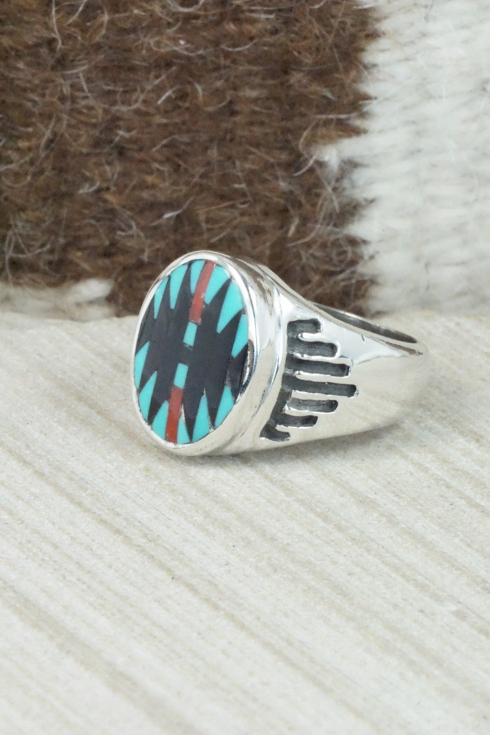 Multi Stone & Sterling Silver Inlay Ring - Charlotte Dishta - Size 12