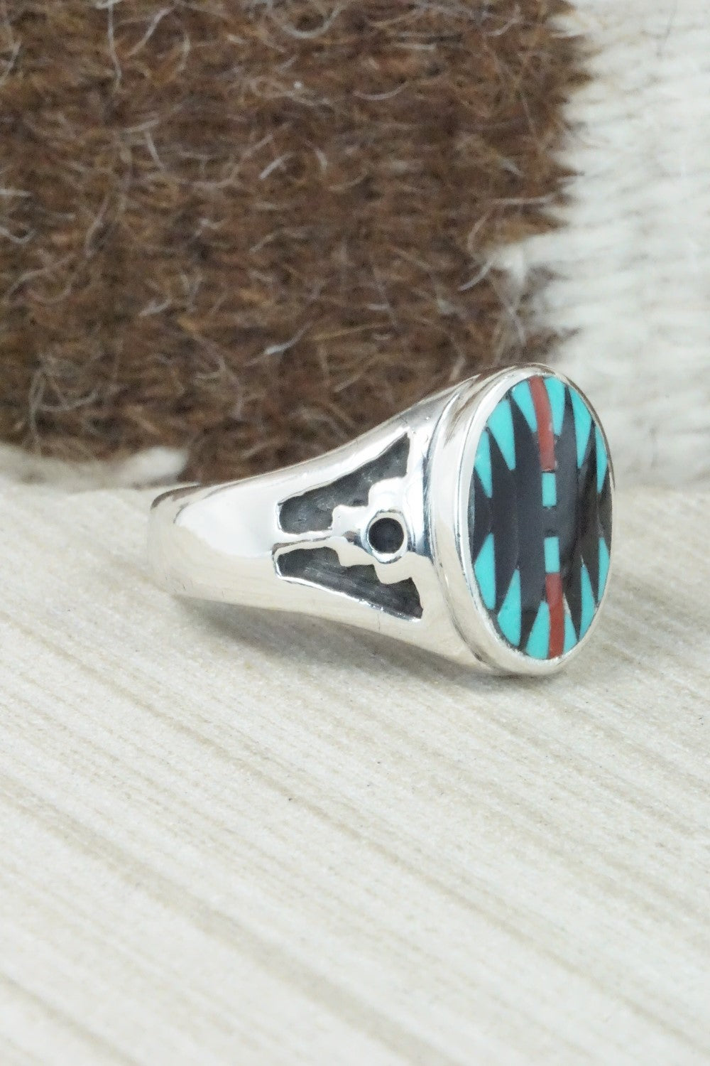 Multi Stone & Sterling Silver Inlay Ring - Charlotte Dishta - Size 12