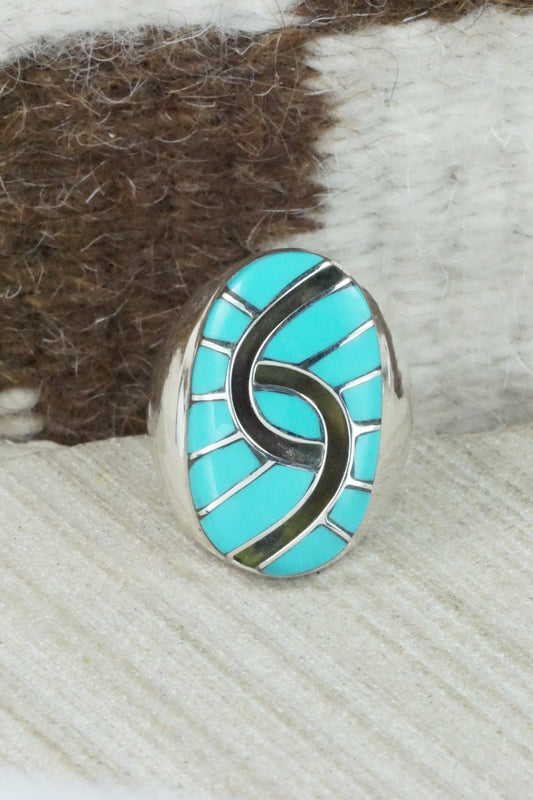 Turquoise & Sterling Silver Inlay Ring - Amy Wesley - Size 10