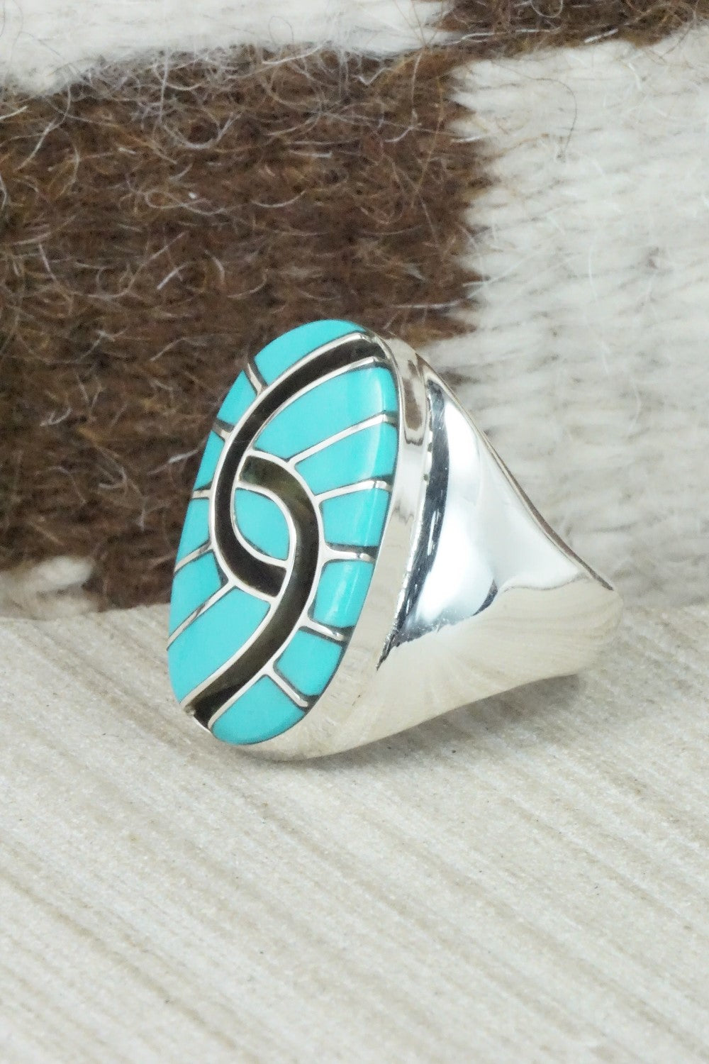 Turquoise & Sterling Silver Inlay Ring - Amy Wesley - Size 10