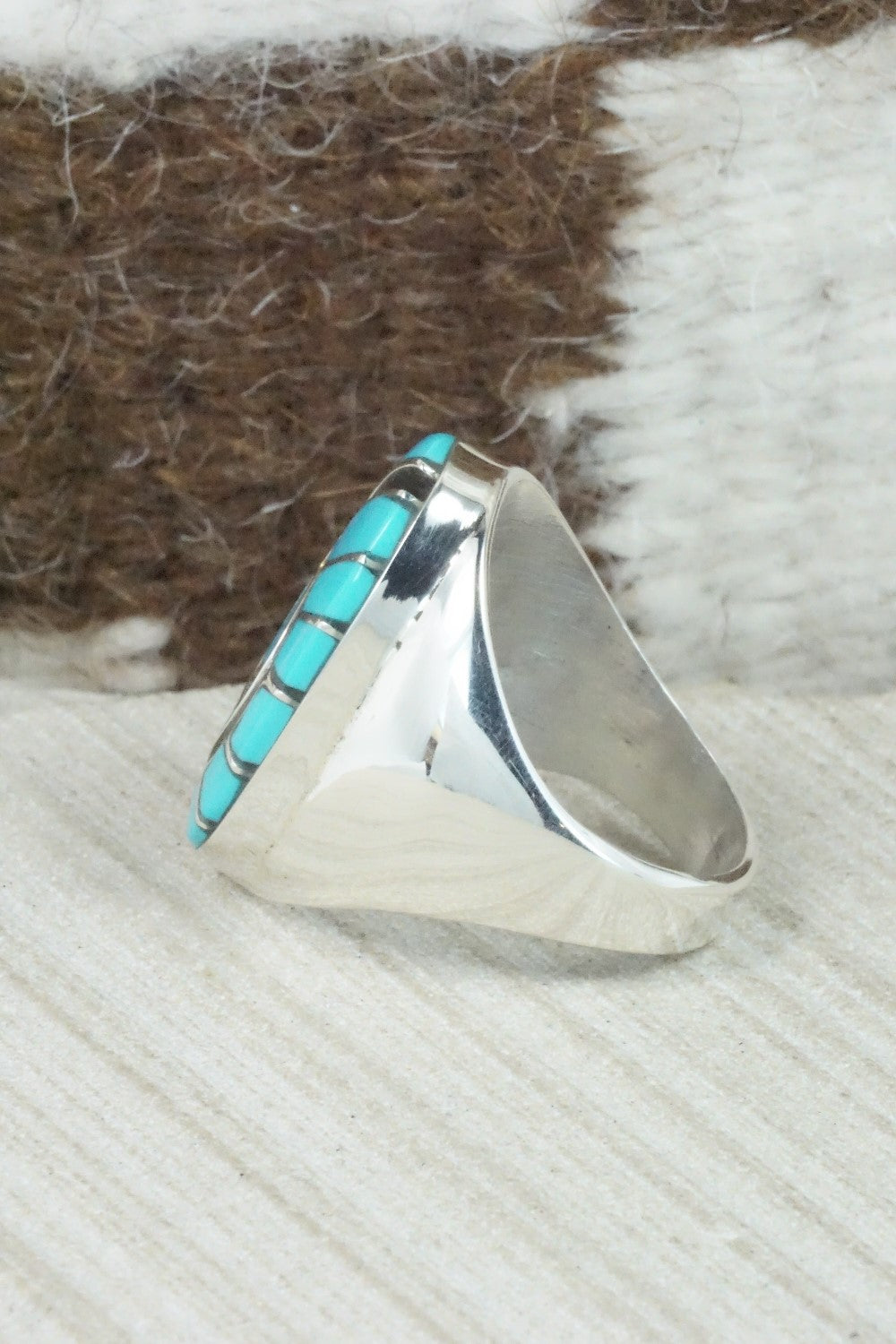 Turquoise & Sterling Silver Inlay Ring - Amy Wesley - Size 10