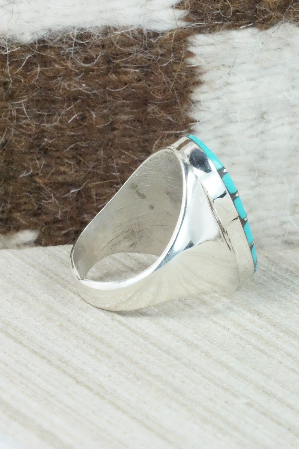 Turquoise & Sterling Silver Inlay Ring - Amy Wesley - Size 10