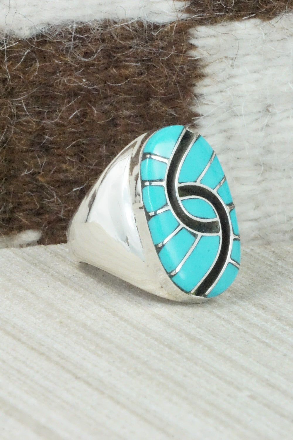 Turquoise & Sterling Silver Inlay Ring - Amy Wesley - Size 10