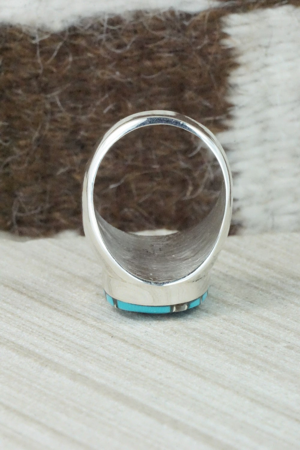 Turquoise & Sterling Silver Inlay Ring - Amy Wesley - Size 10