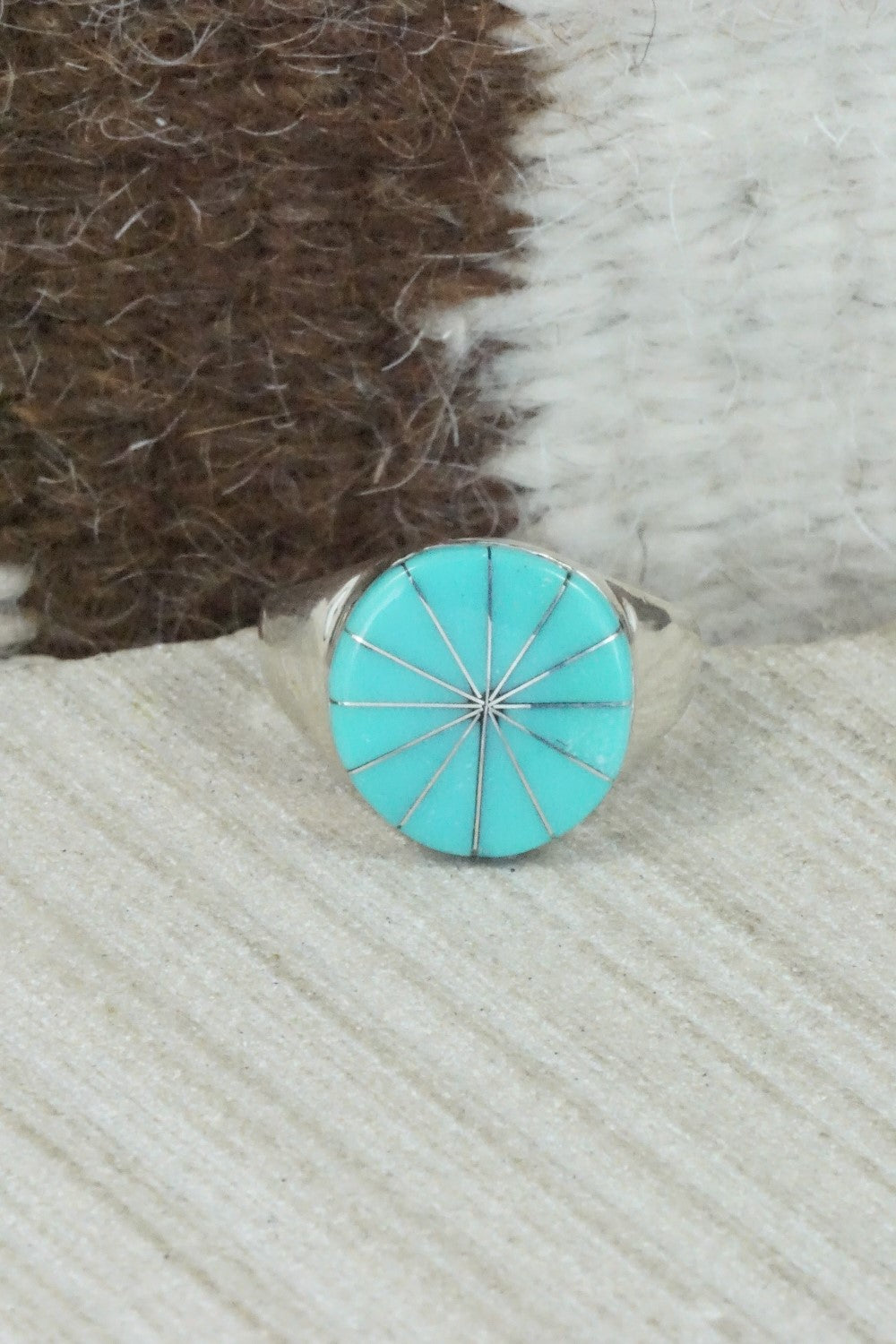 Turquoise & Sterling Silver Ring - Johnson Laweka - Size 9.5