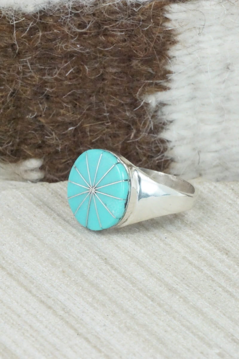 Turquoise & Sterling Silver Ring - Johnson Laweka - Size 9.5