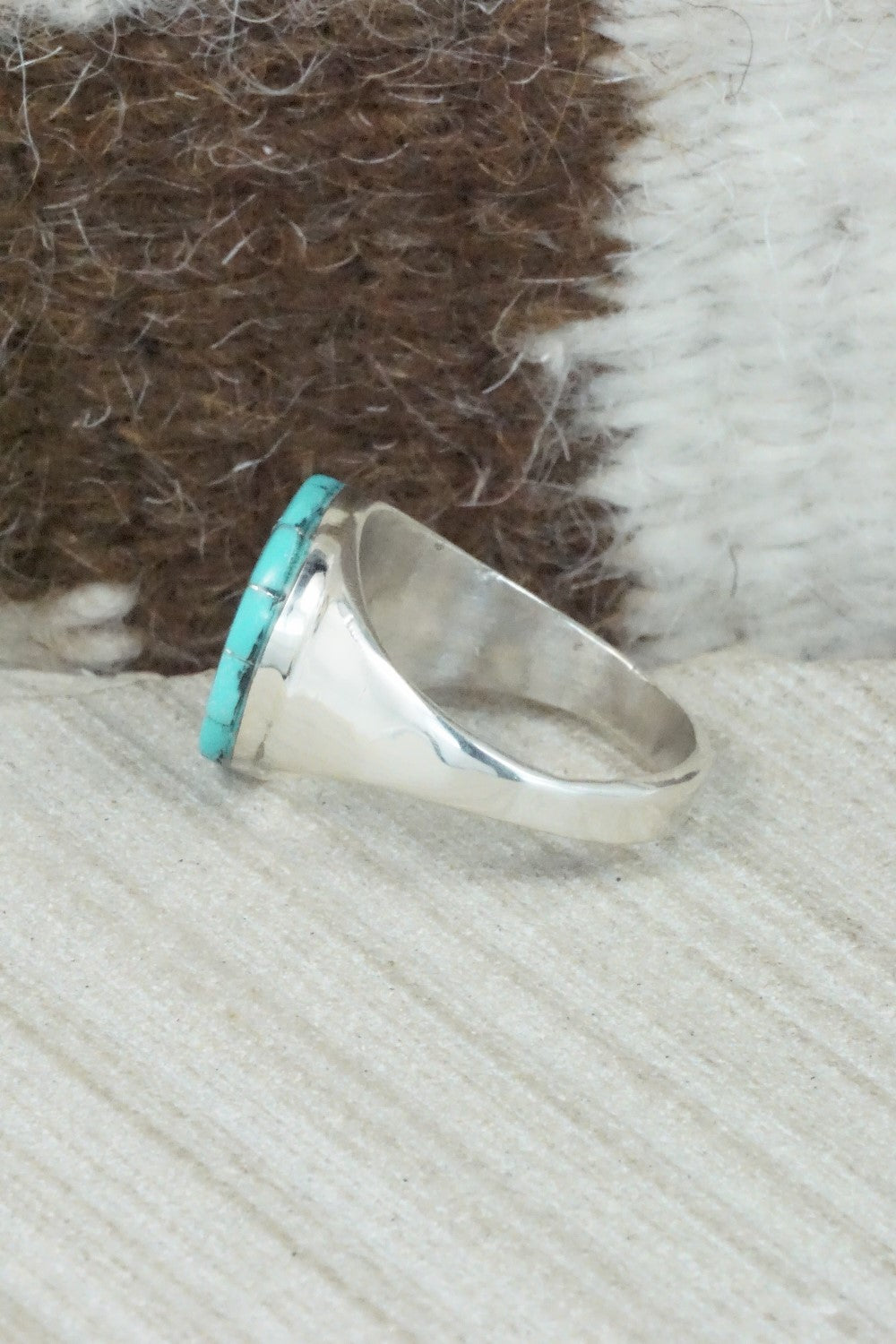 Turquoise & Sterling Silver Ring - Johnson Laweka - Size 9.5