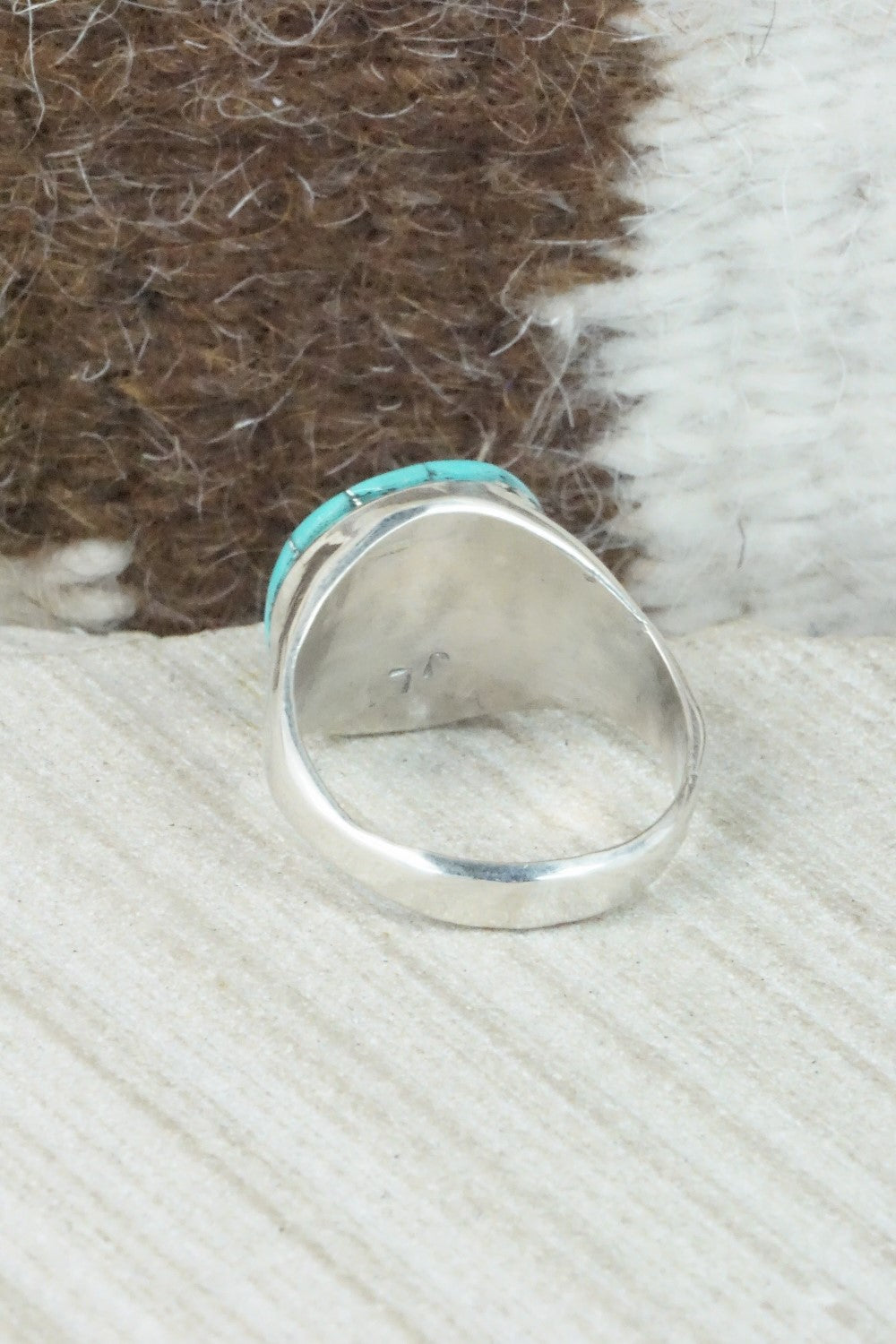 Turquoise & Sterling Silver Ring - Johnson Laweka - Size 9.5