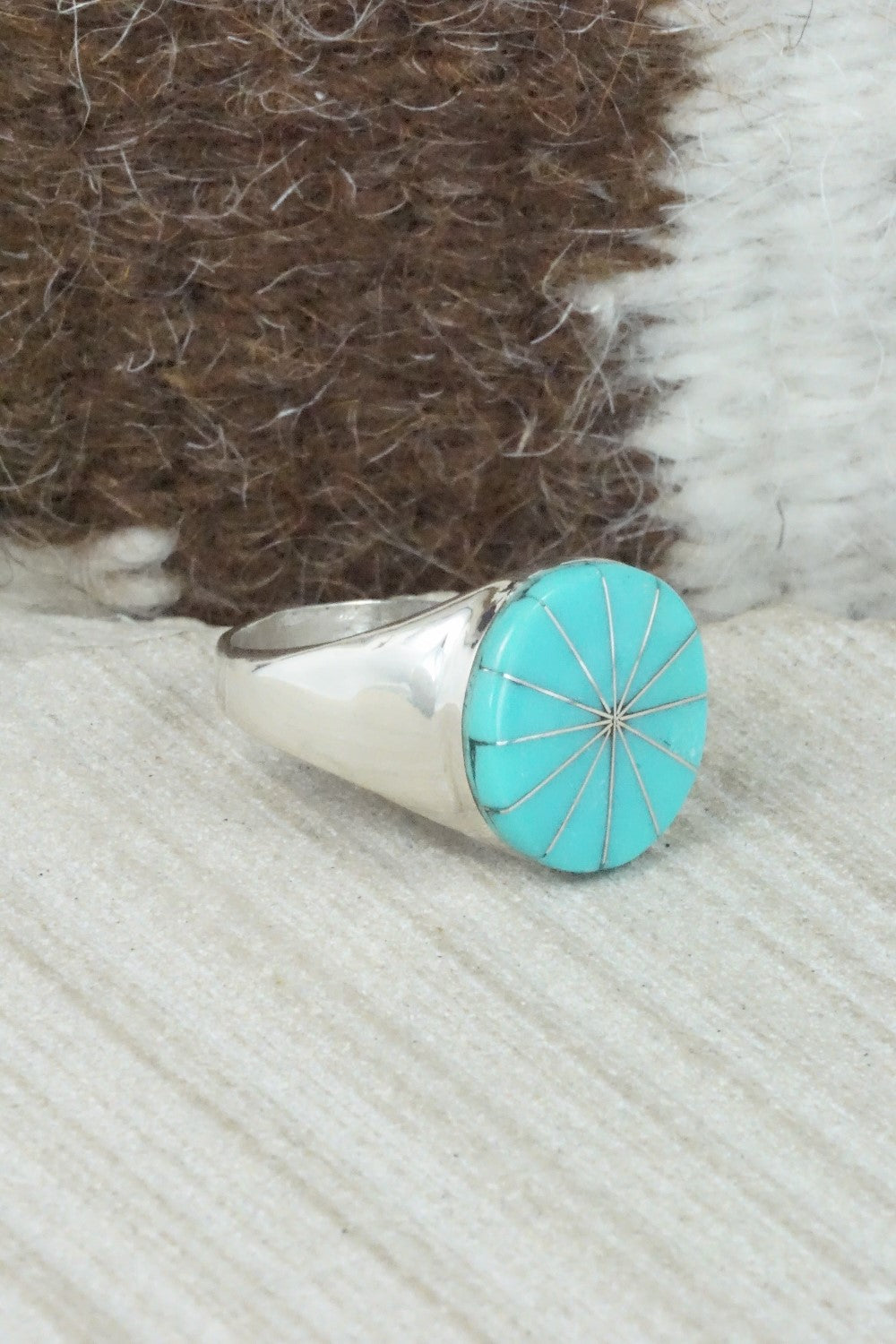 Turquoise & Sterling Silver Ring - Johnson Laweka - Size 9.5