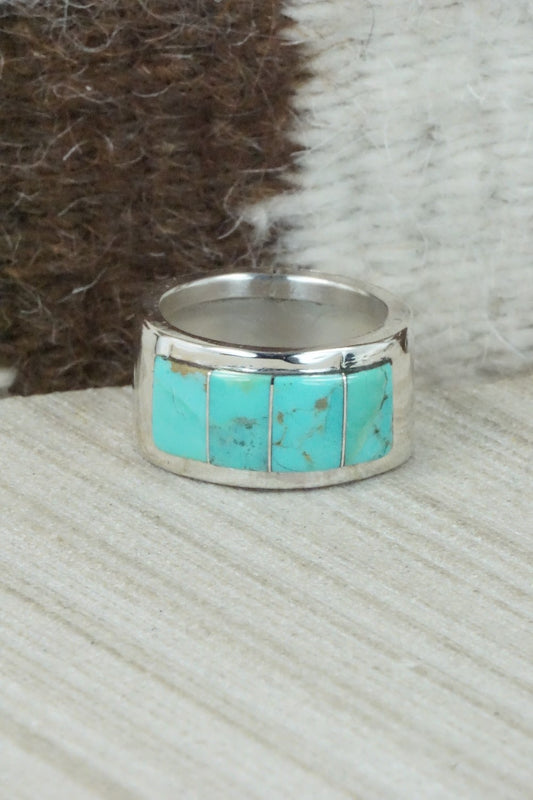 Turquoise & Sterling Silver Inlay Ring - Bruce Johnson - Size 9.5