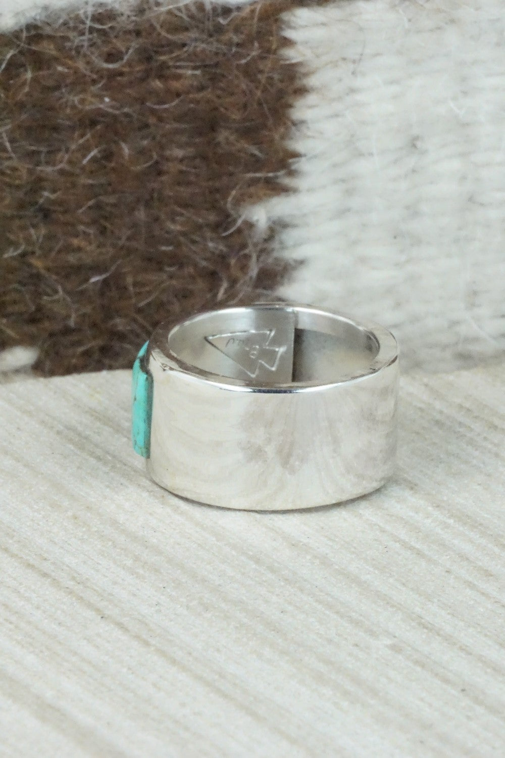Turquoise & Sterling Silver Inlay Ring - Bruce Johnson - Size 9.5