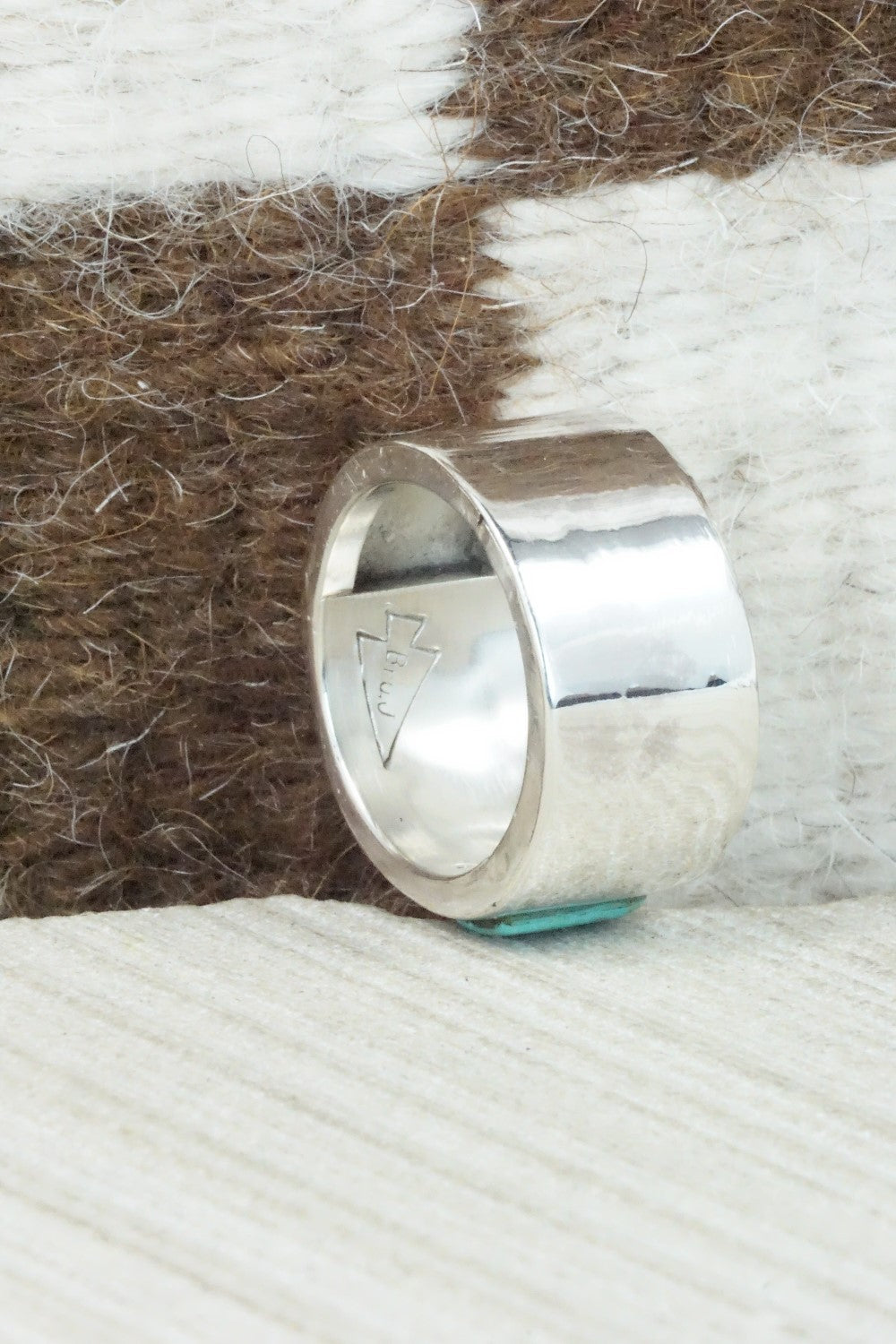 Turquoise & Sterling Silver Inlay Ring - Bruce Johnson - Size 9.5