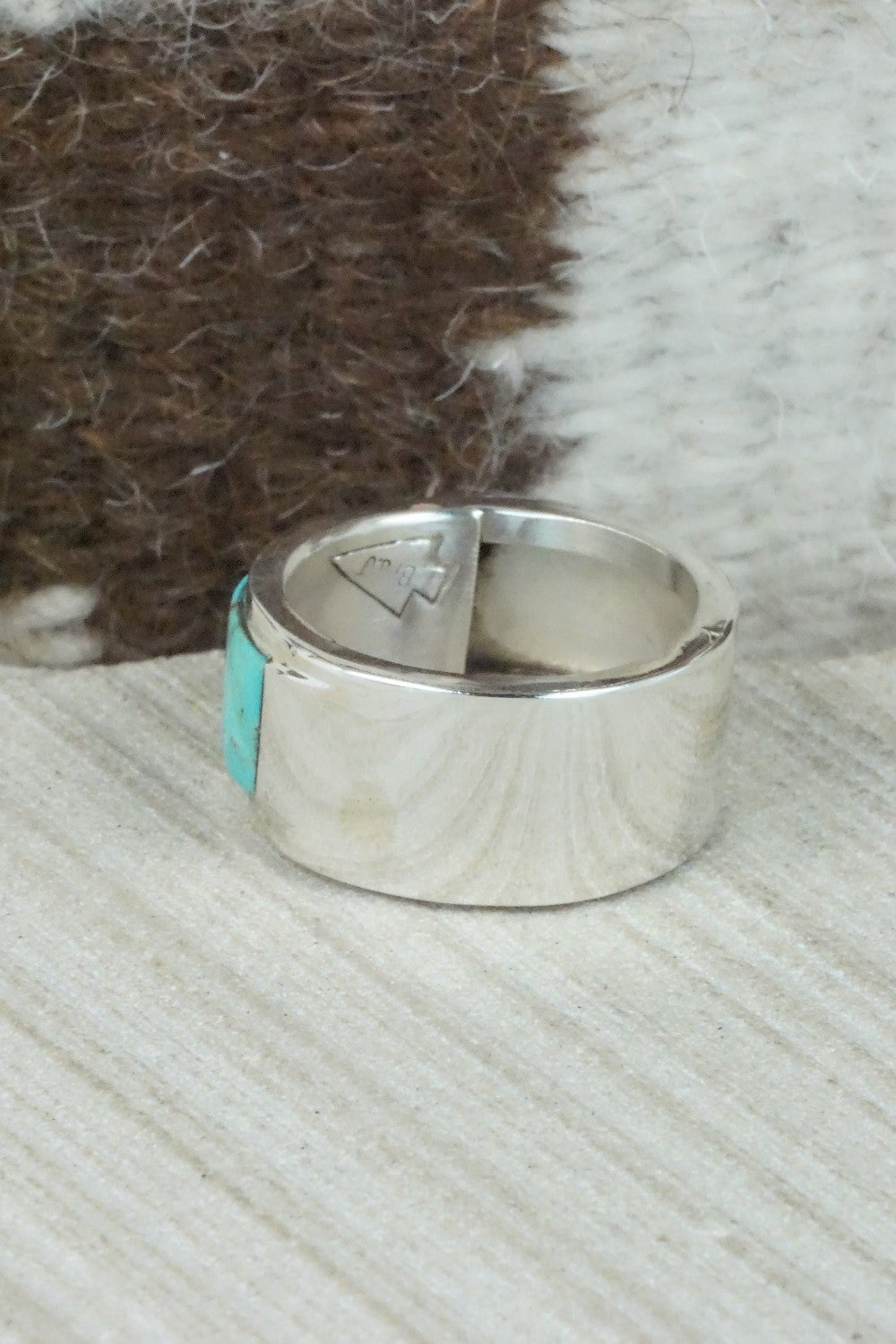Turquoise & Sterling Silver Inlay Ring - Bruce Johnson - Size 11.5